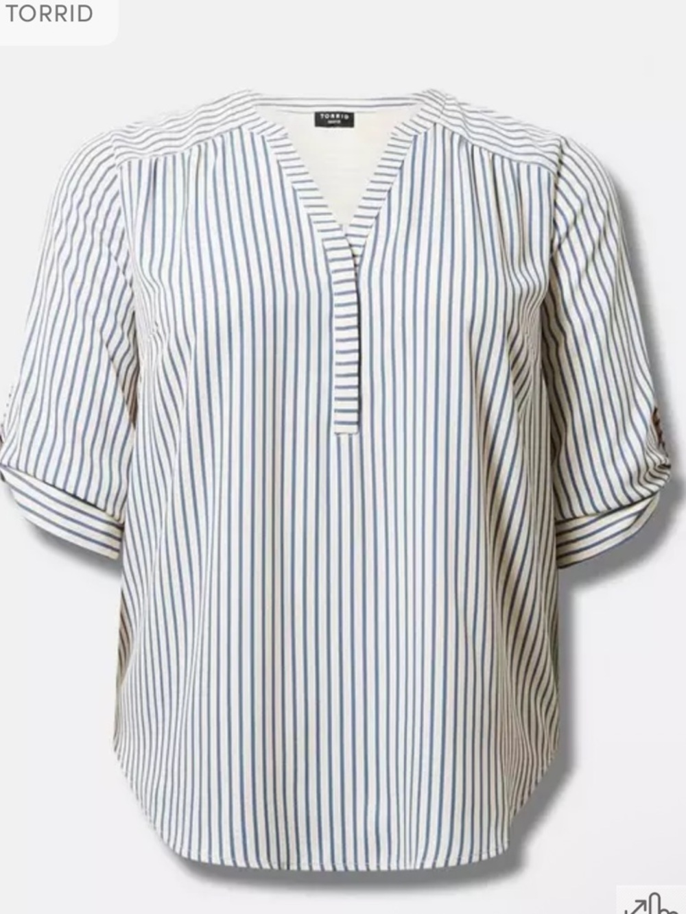 Torrid 3X Harper Georgette 3/4 Sleeve Blouse Blue Stripe Shirt